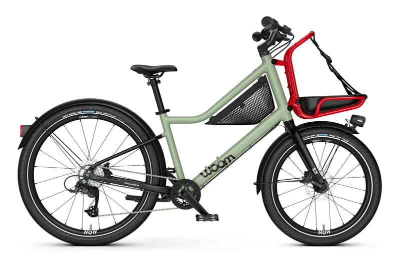 Woom NOW 5 moss green formula red kids cargo bicycle bike child
